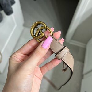 Gucci Beige Leather Belt with Vintage Gold Double G Buckle